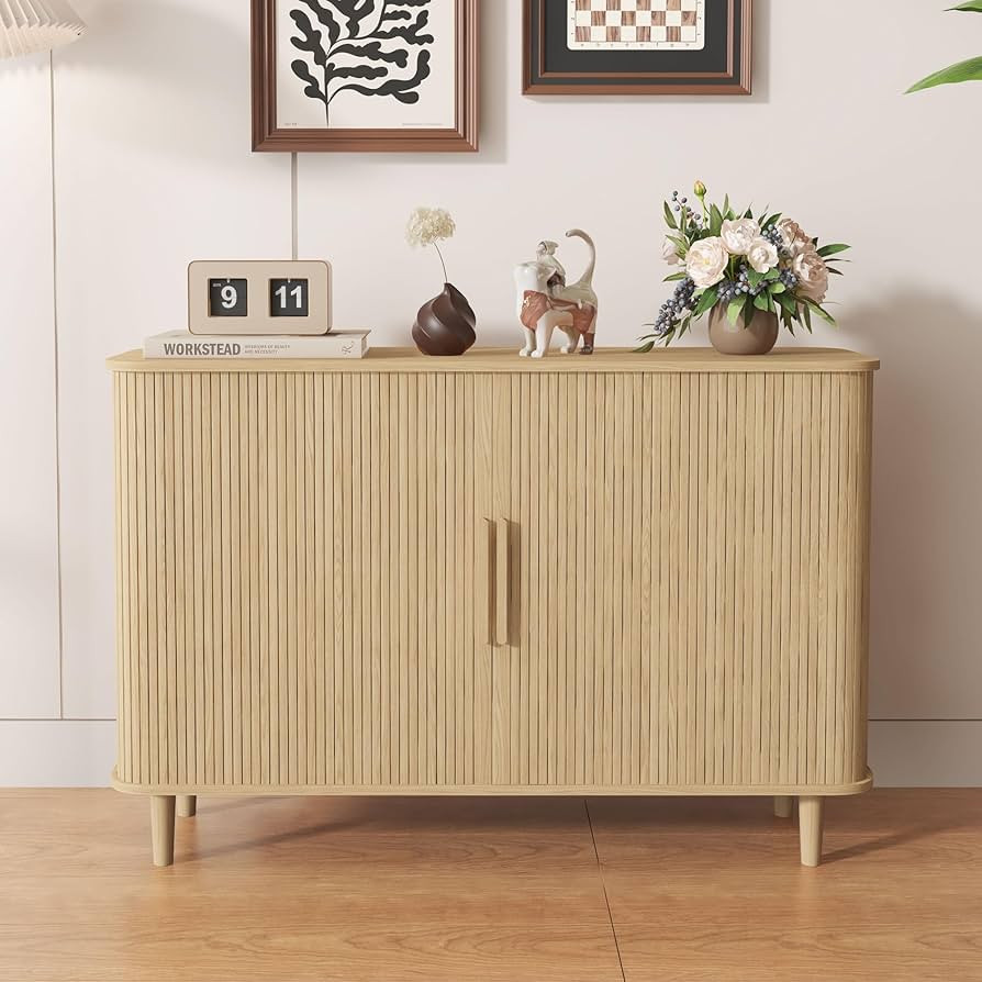Sideboard Buffet Cabinet, Storage Cabinet with Sliding Doors and Handles, Modern Wooden Sideboard... | Amazon (US)
