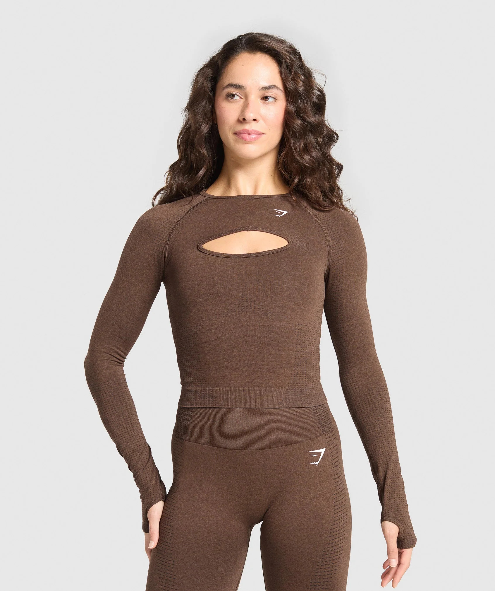Gymshark Vital Long Sleeve Cut Out Top - Espresso Marl | Gymshark US