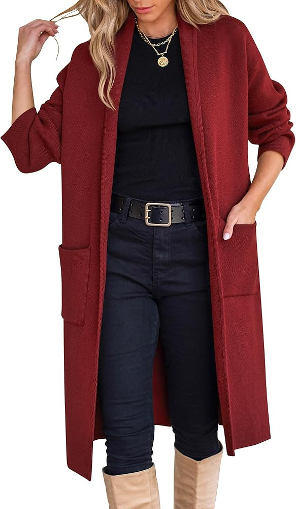 ANRABESS Women's Cardigan Long Sweater Oversized Open Front Knit Coatigan Duster Coat 2025 Trendy... | Amazon (US)