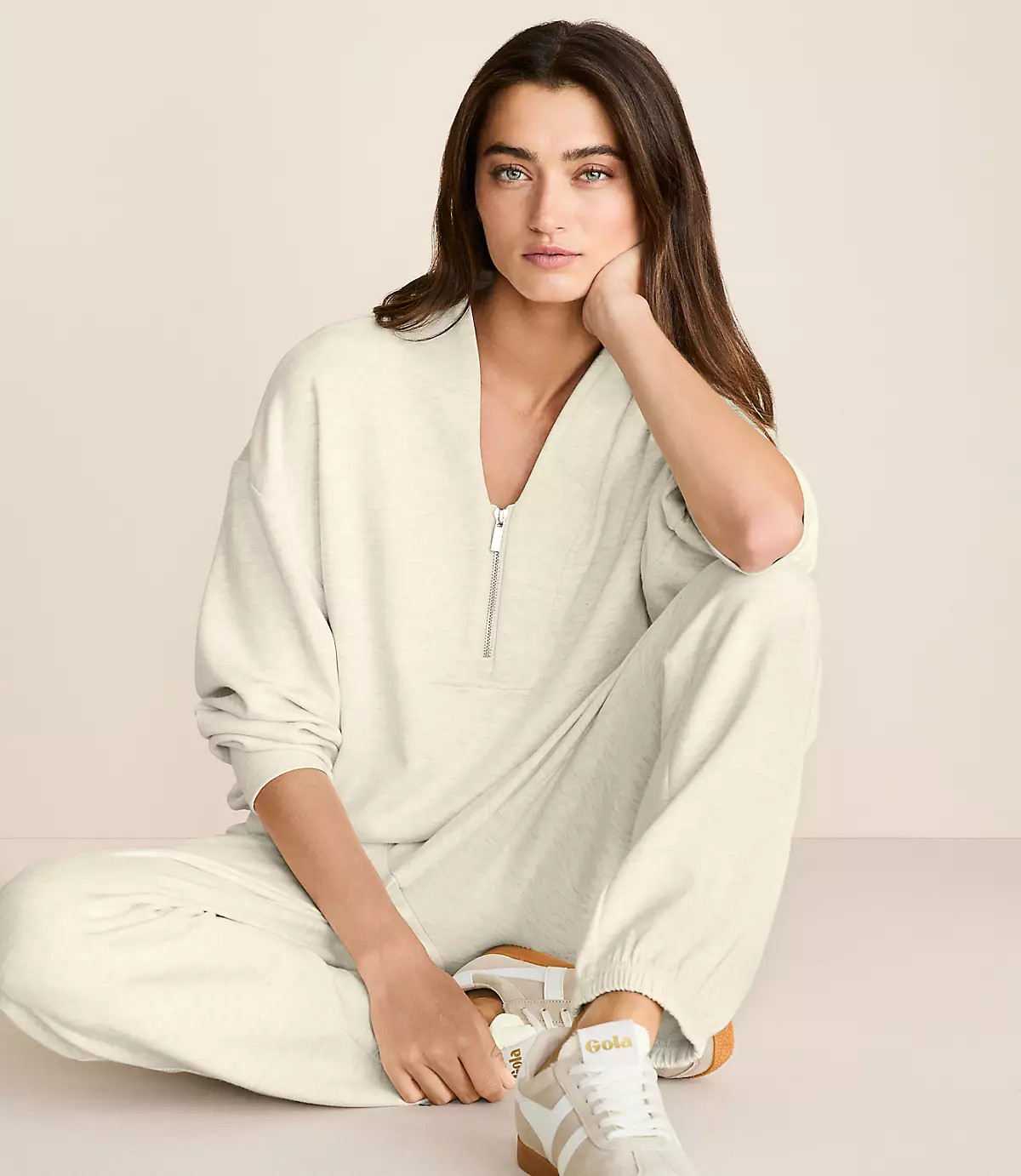 Lou & Grey Heathered Scubasoft Half Zip Top | LOFT