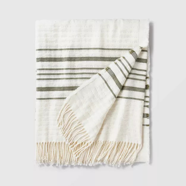 Striped Gauze Throw Blanket Cream/Green - Threshold™ designed with Studio McGee | Target