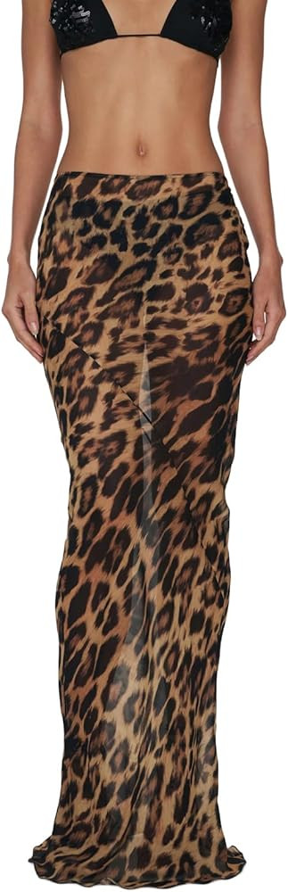 Women Lace Long Skirts Sheer Mesh See Through Midi Skirt Y2K Boho Flowy Skirt Summer Beach Maxi S... | Amazon (US)