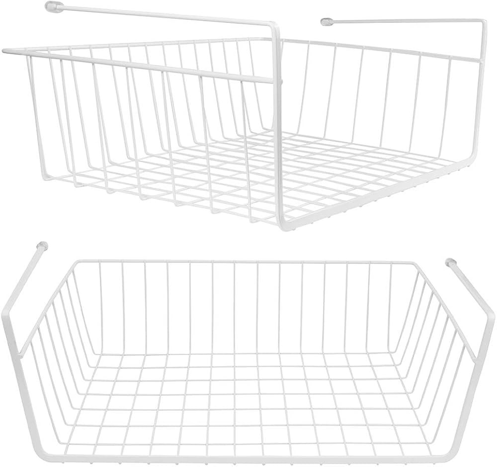 Tebery 2 Pack White Under Shelf Wire Basket Hanging Storage Baskets, Under Cabinet Add-on Storage... | Amazon (US)