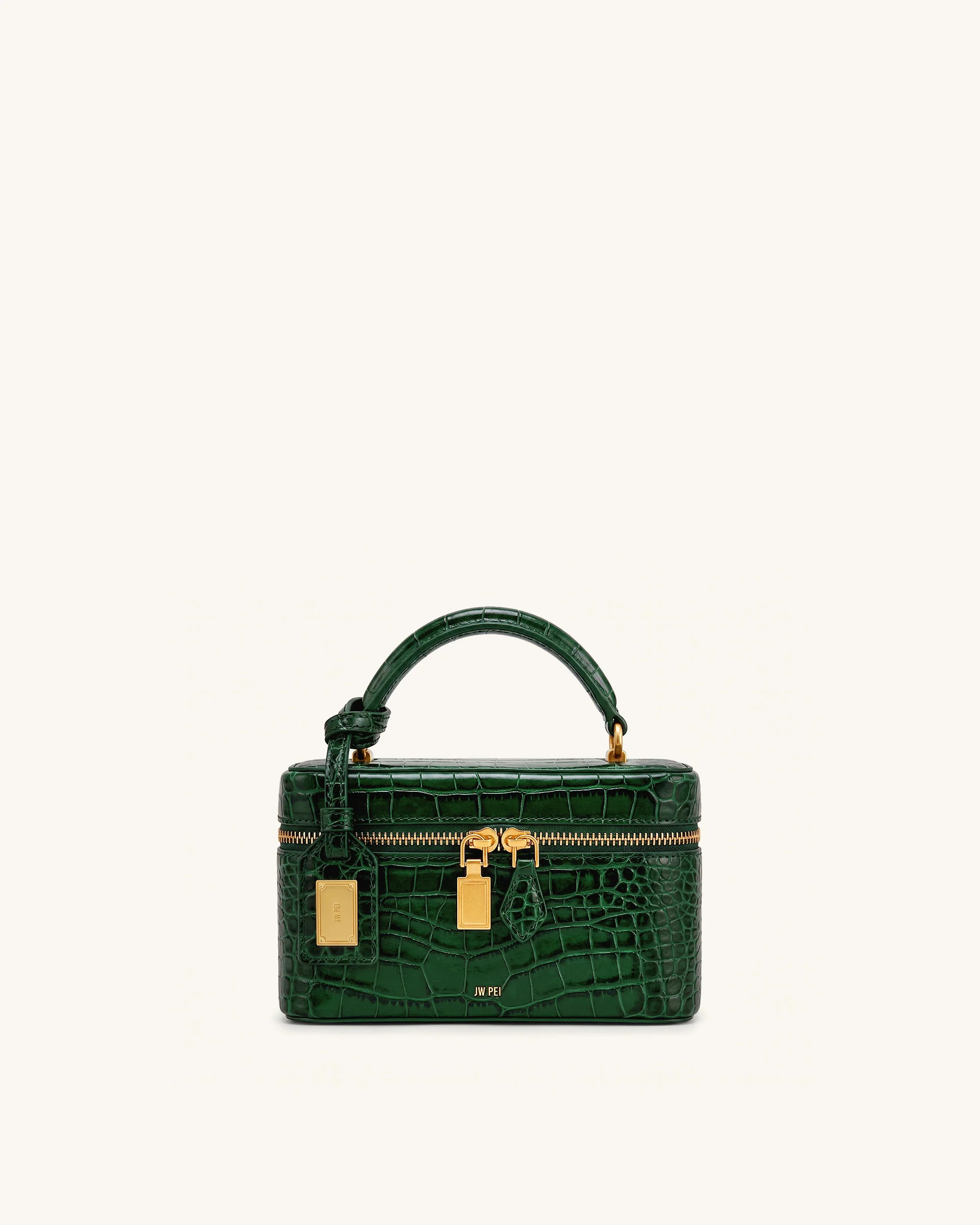 Cleo Box Shape Top Handle Bag - Forest Green Croc | JW PEI US