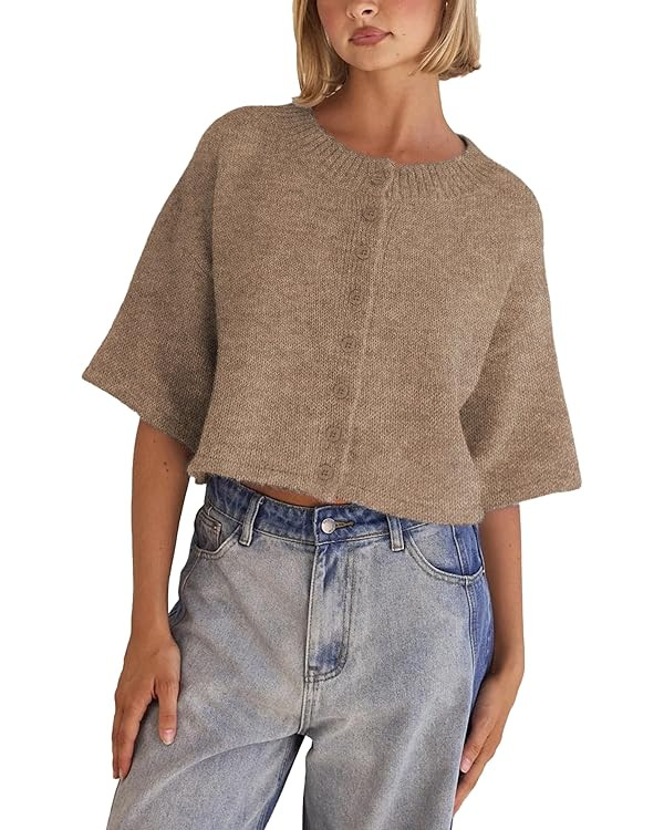 Springrain Cardigan Sweaters for Women Lightweight Knit Cropped Cardigan Button Up Solid Knitwear | Amazon (US)