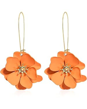 Bohemian Daisy Flower Matte Floral Long Petal Drop Dangle Earrings Layered Tiered for Women Chic ... | Amazon (US)