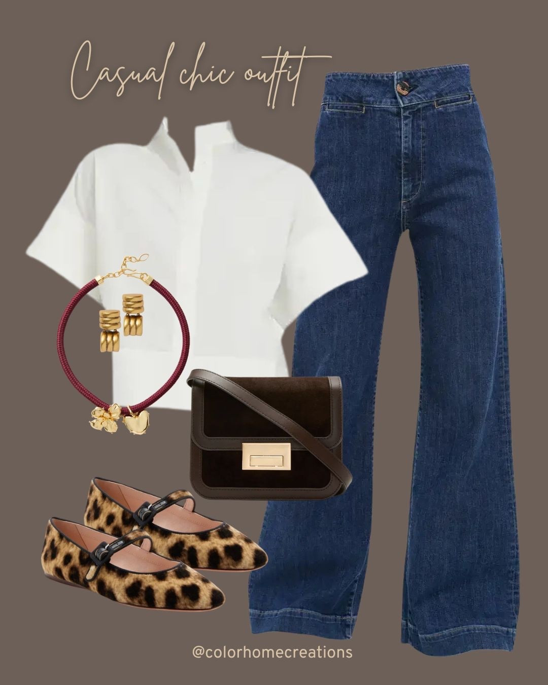 Casual chic outfit with a white shirt, jeans, animal print sneakers, brown bag and gold accessories—stylish and comfortable for any occasion.

#LTKMothersDay #LTKmomlife #LTKMidsize