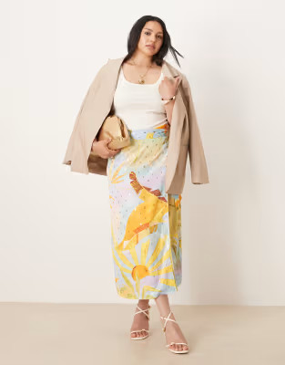 Never Fully Dressed Plus Jaspre wrap midaxi skirt in mixed print | ASOS (Global)