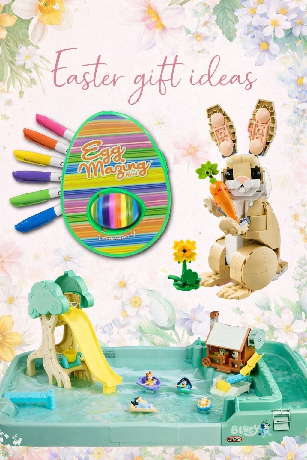 Easter basket gift ideas!!! For kids! 

Bluey water table, egg decorating spinner, and bunny Lego set 

#LTKKids #LTKSeasonal