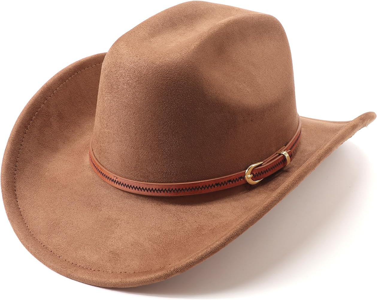 Western Cowboy Hats for Women Classic Felt Wide Brim Fedora Hat with Belt Buckle Retro Panama Hat... | Amazon (US)