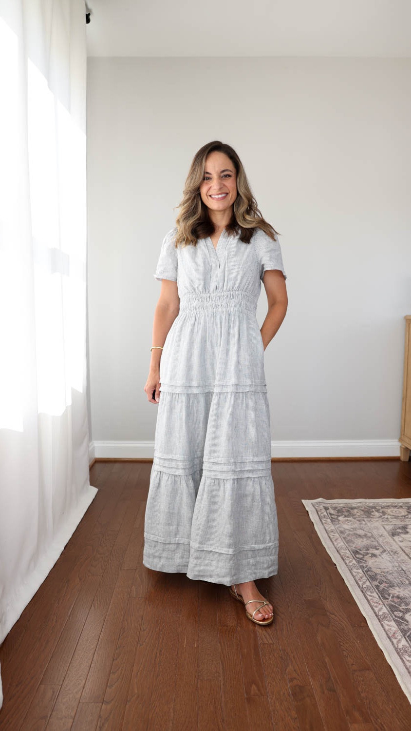 I’m so excited to see more and more petite options from @Quince  #quincepartner 

Here is a look at three petite linen dresses and how they fit me at 4’10” without any alterations! 

100% European Linen Tiered Maxi Dress: petite xs in blue pinstripe - a little large at my waist, size down if between sizes 
100% European Linen Tank Mini Dress: petite xs in deep navy 
100% European Linen Fit & Flare Midi Dress: petite xs in classic mini gingham