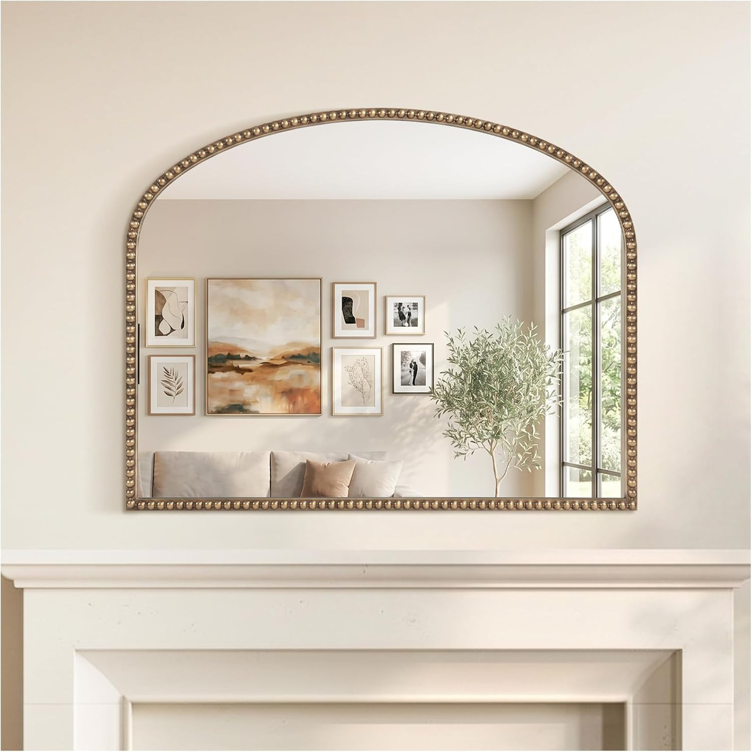 Antique Gold Arched Wall Mirror, 36" x 28" Beaded Mirror | Amazon (US)