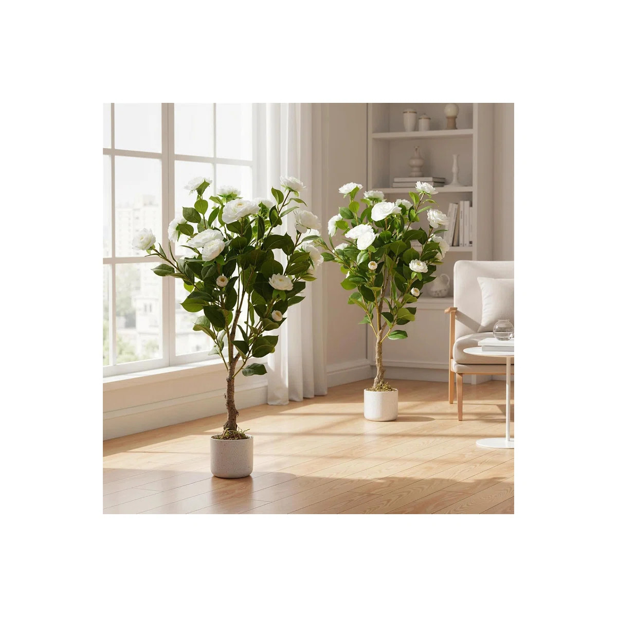 2pcs 33in Artificial Camellia Tree in Pot, Lifelike Pink Flowers for Indoor & Outdoor Home Office... | Wayfair North America