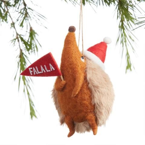 Faux Fur And Wool Hedgehog With Falala Flag Ornament | World Market