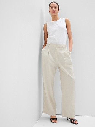 High Rise Wide-Leg Pleated Trousers with Washwell | Gap Factory
