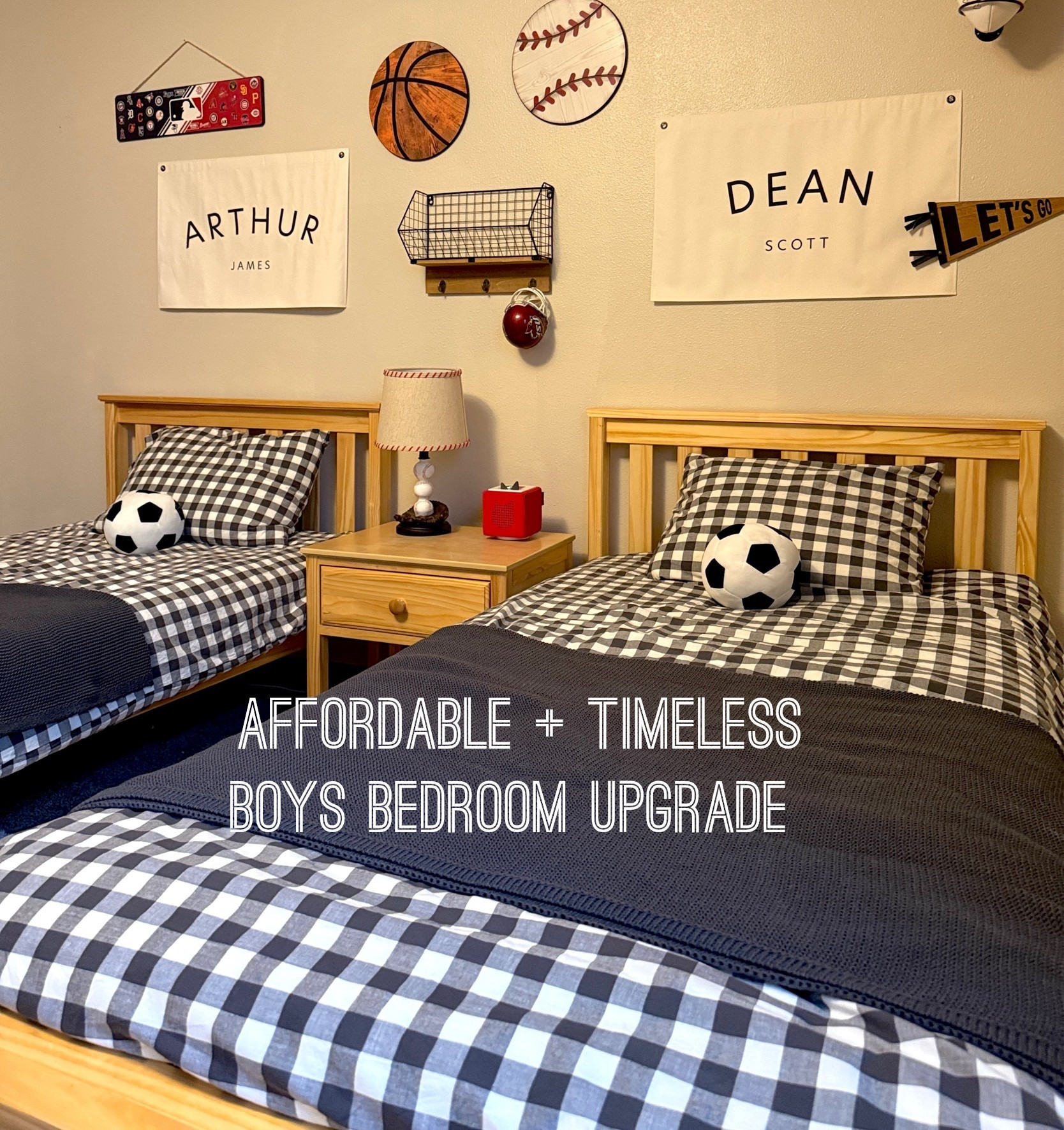 Boys bedroom upgrade. Easy, Affordable, and Timeless. The boys wanted sports themed and it came together so beautifully!