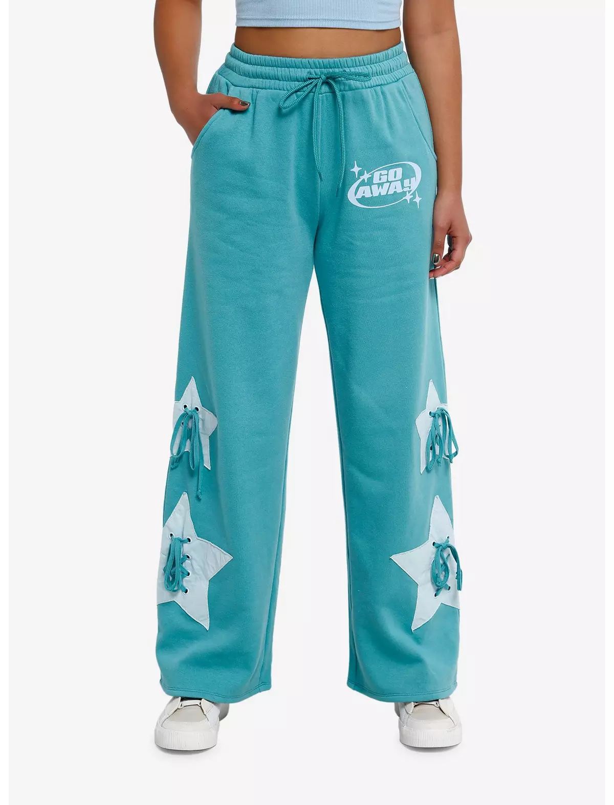 Sweet Society® Teal Star Lace-Up Wide Leg Girls Lounge Pants | Hot Topic