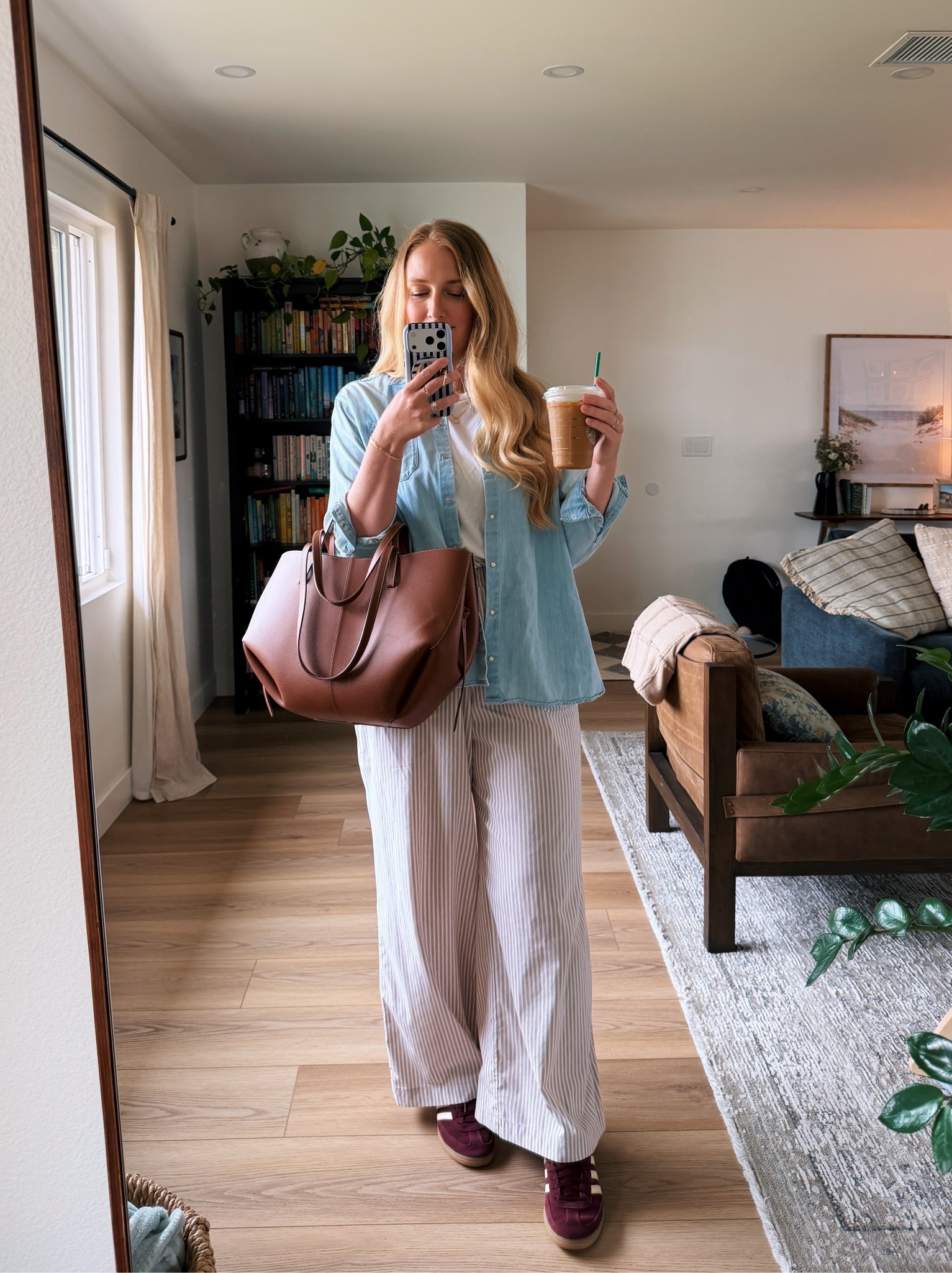 Postpartum outfit idea: button down layered over a white tee and poplin pants. The tee + button down combo is my favorite to nurse in actually. Easy access and the button down covers the side which is nice! 

#LTKdayinmylife #LTKmomlife