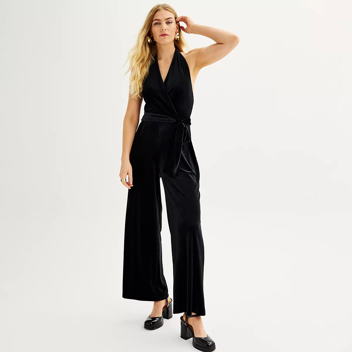 Women's Nine West Velvet Halter Jumpsuit | Kohl's