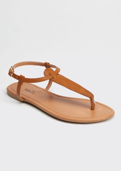 Cognac T Strap Thong Sandals | rue21