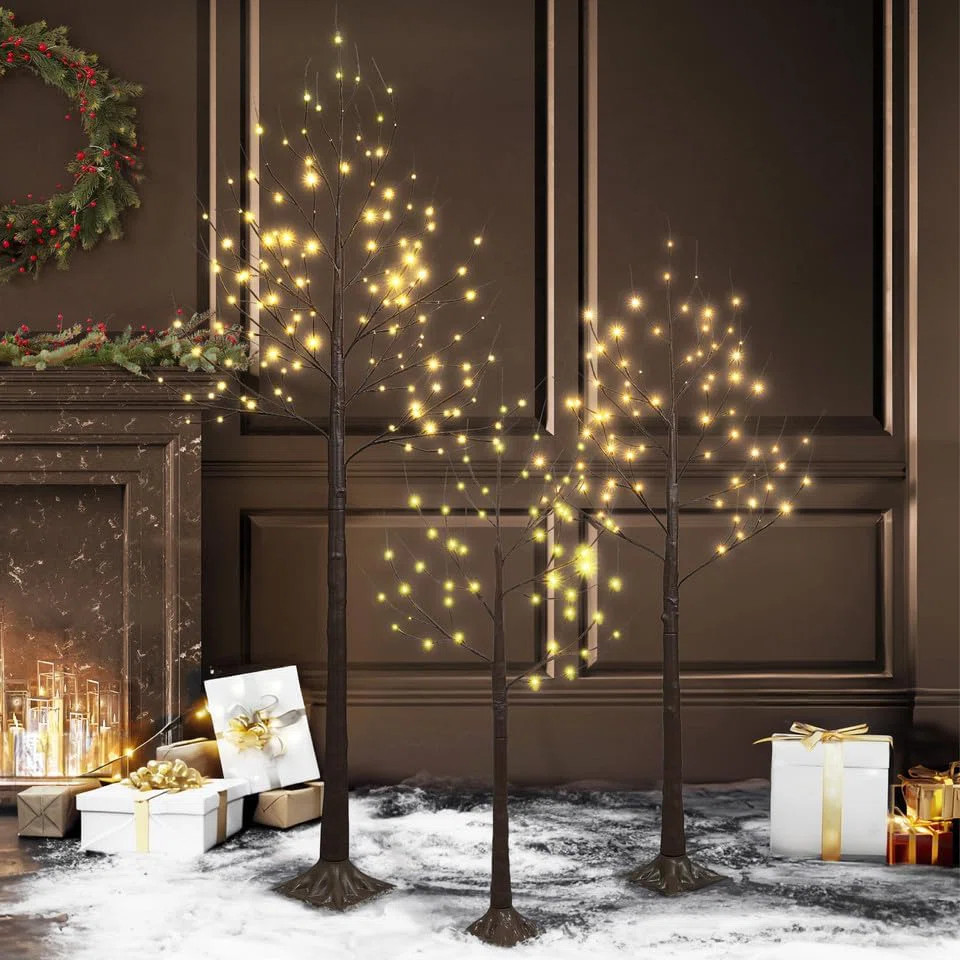 CAPHAUS Artificial Brown Twinkling Birch Tree w/ Warm White LED Lights, Multiple Sizes | Wayfair North America