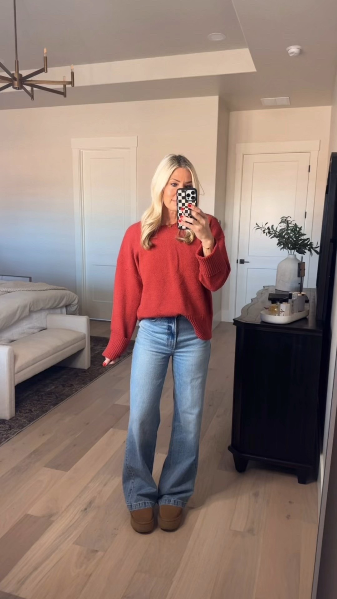 Walmart sweater. Slouchy fit if you get your true size 
Pistola denim (size down one) 
Platform Uggs 
