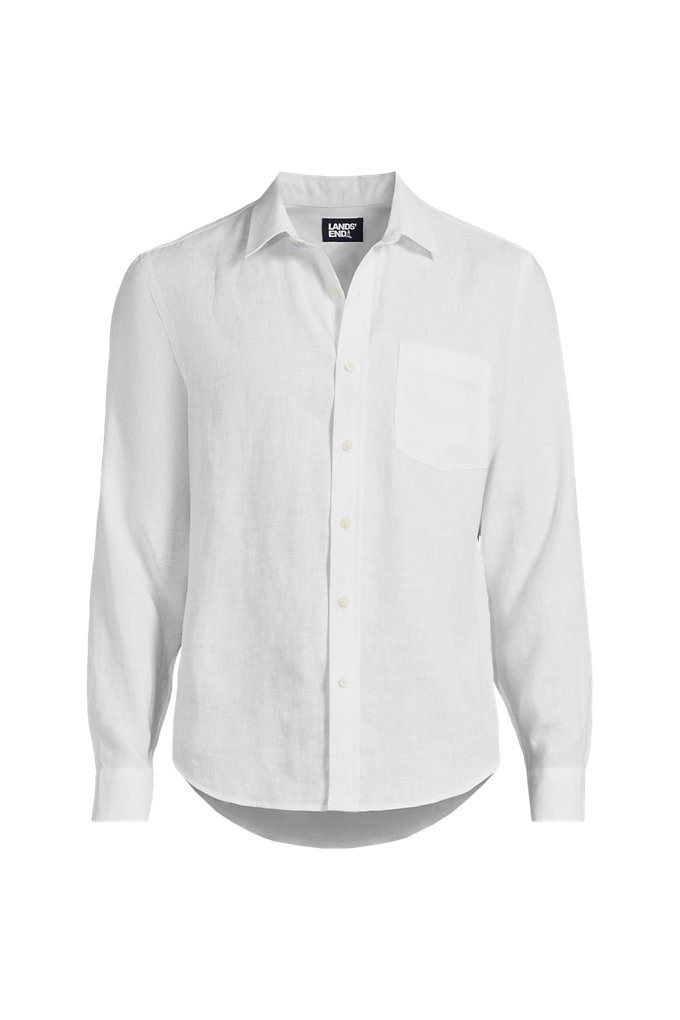 Men's Long Sleeve Linen Shirt - Lands' End - White - L | Lands' End (US)