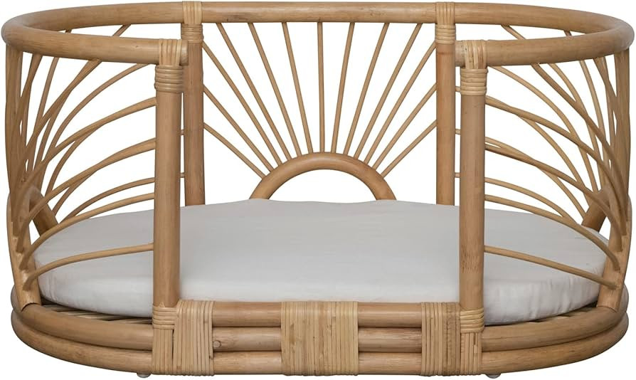 Creative Co-Op Rattan Pet Bed with Beige Cotton Cushion, Natural Misc Furniture, 32" L x 24" W x ... | Amazon (US)