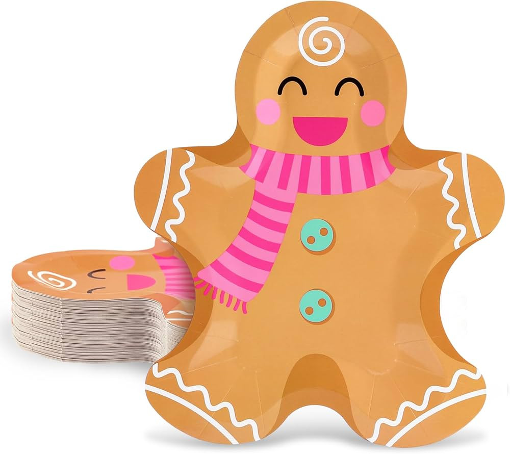 Gingerbread Man Paper Plates Christmas Disposable Plates Xmas Cute Decorative Plate for Winter Ho... | Amazon (US)