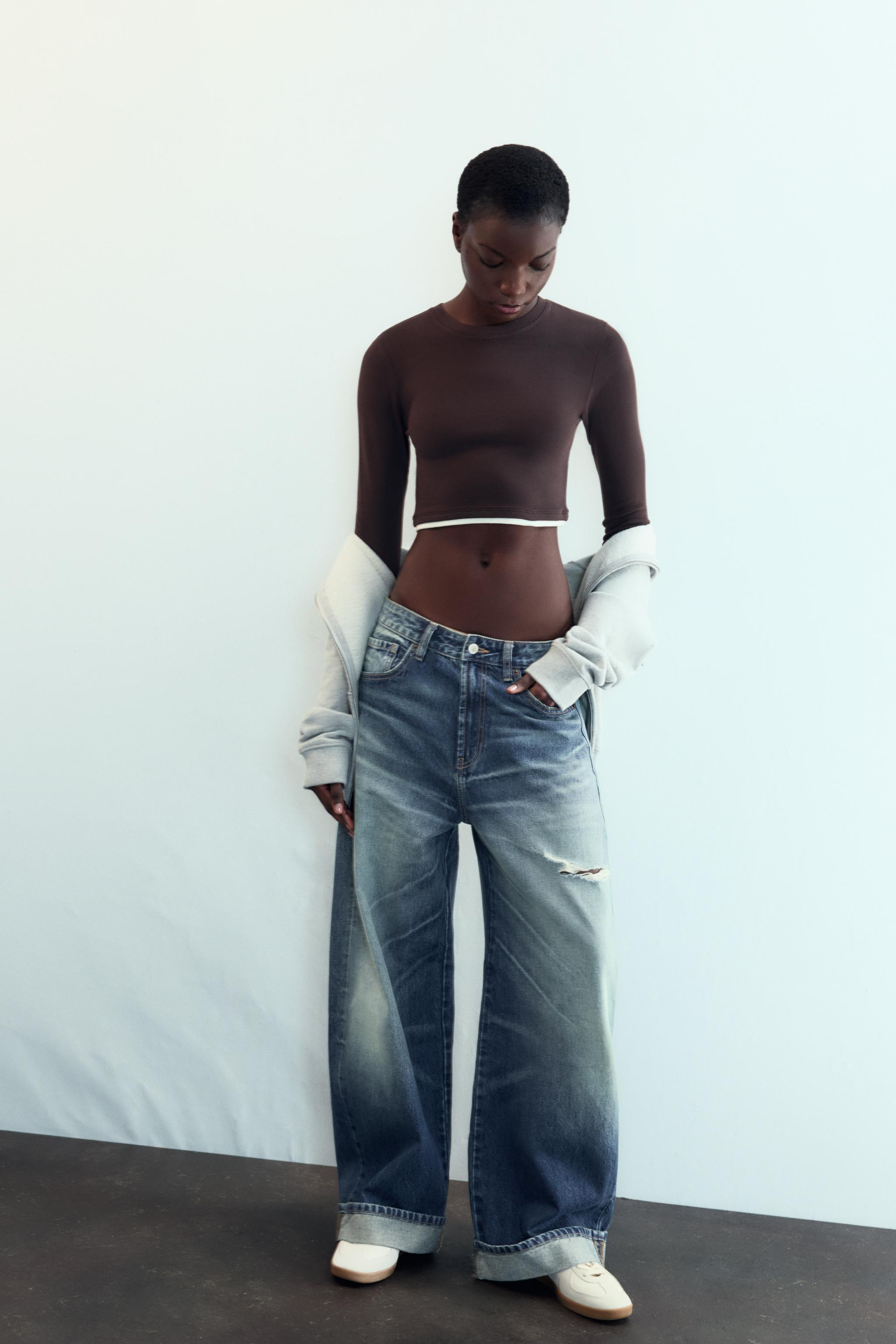 CROPPED DOUBLE EFFECT T-SHIRT | Zara US