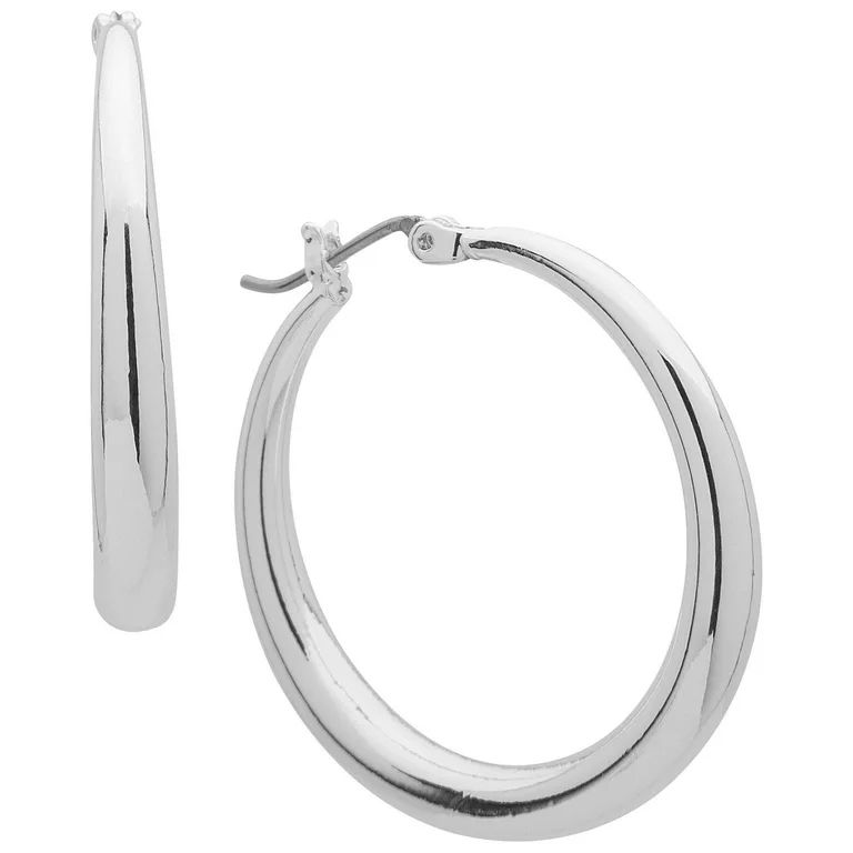 Chaps Women's Silver Tone Classic Tubular Hoop Click It Earrings - Walmart.com | Walmart (US)