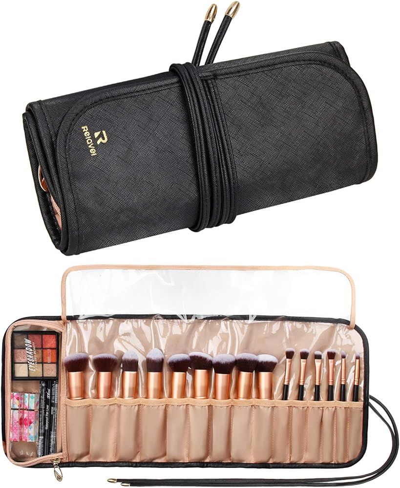 Relavel Makeup Brush Rolling Case Makeup Brush Bag Pouch Holder Cosmetic Bag Organizer Travel Por... | Amazon (US)
