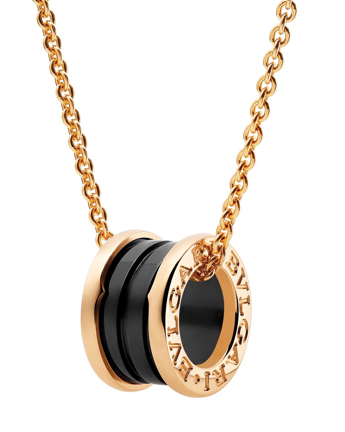 B.Zero1 18k Rose Gold Black Ceramic Necklace | Neiman Marcus