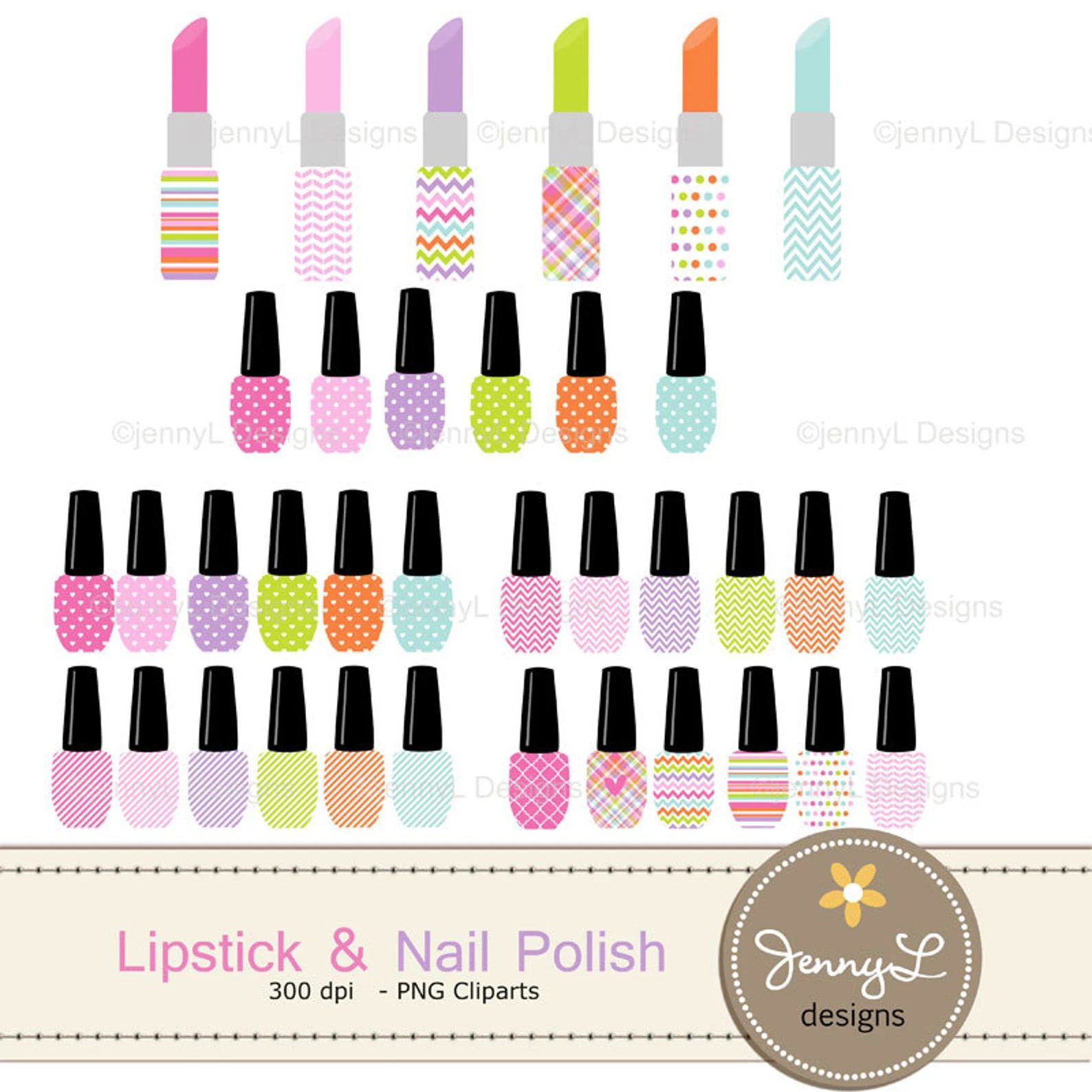 Lipstick and Nail Polish Clipart, Make Up, Nail Color for Spa Girl Party Birthday, Digital Scrapb... | Etsy (US)