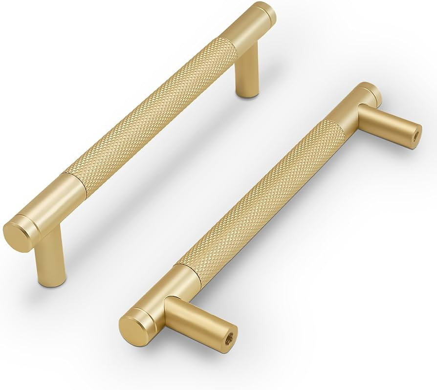 COTYKILEY 10 Pack 3.75 Inch(96mm) Brushed Brass Cabinet Handles Gold Knurled Kitchen Cabinet Pull... | Amazon (US)