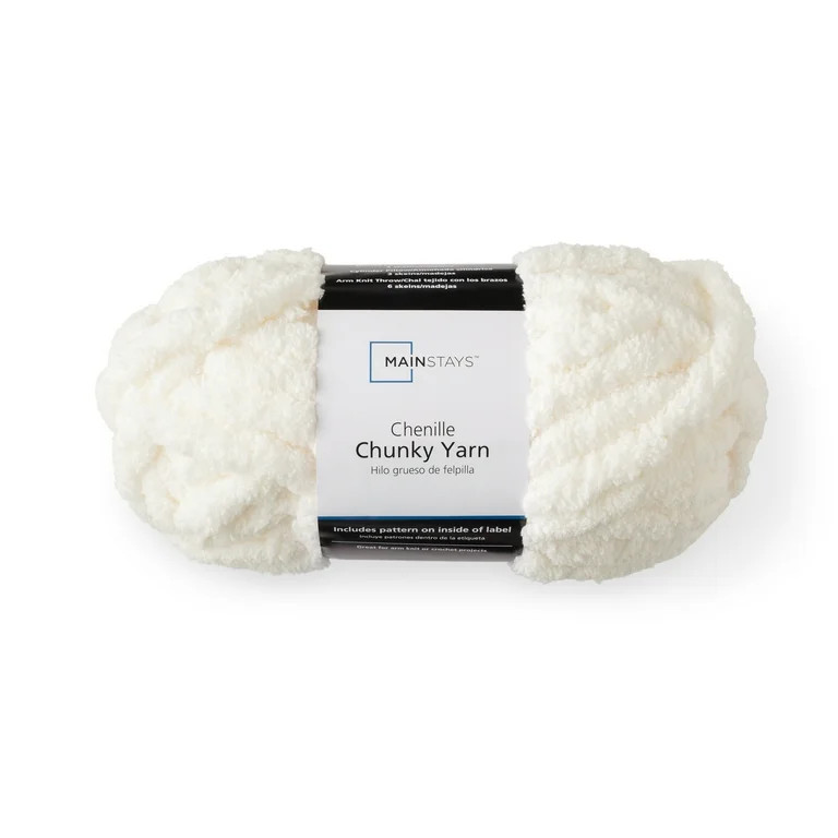 Mainstays Chunky Chenille Yarn, 31.7 yd, Ivory, 100% Polyester, Super Bulky | Walmart (US)