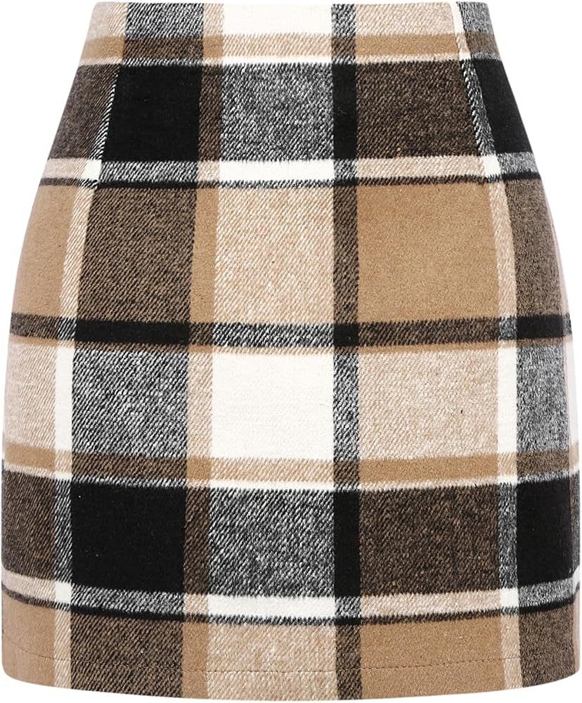 Womens High Waist Plaid Skirt Bodycon Pencil Wool Mini Skirts | Amazon (US)