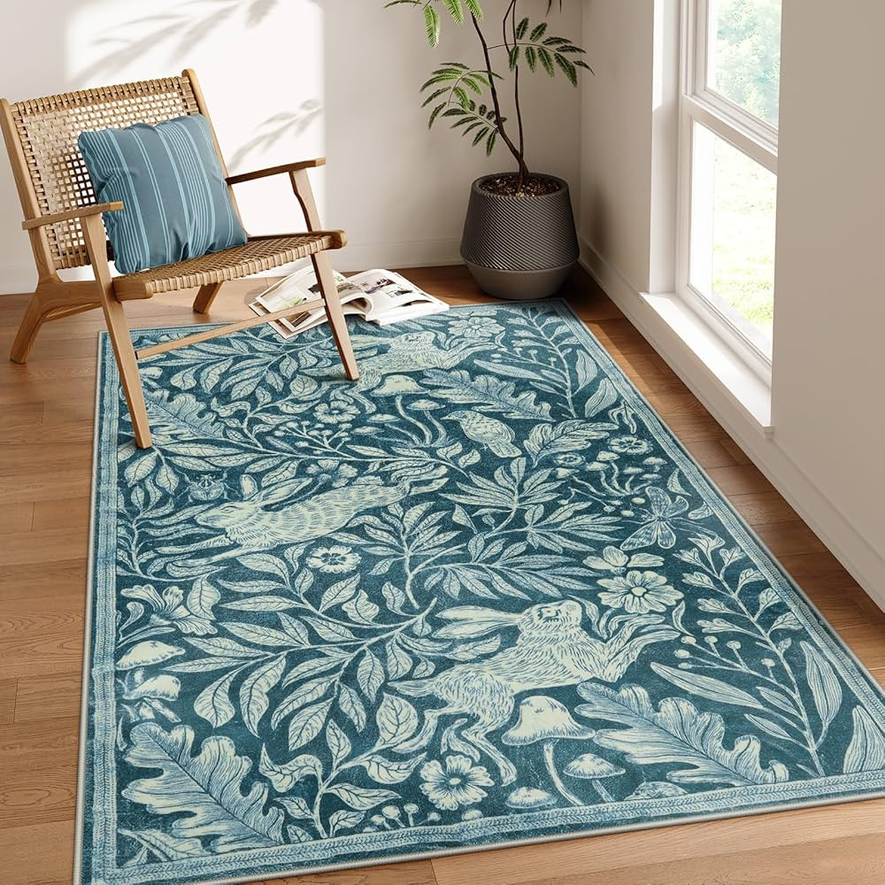 Lahome Forest Rabbit Rug for Living Room, Soft Area Rugs 5x7 for Bedroom Nursery, Vintage Woodcut... | Amazon (US)