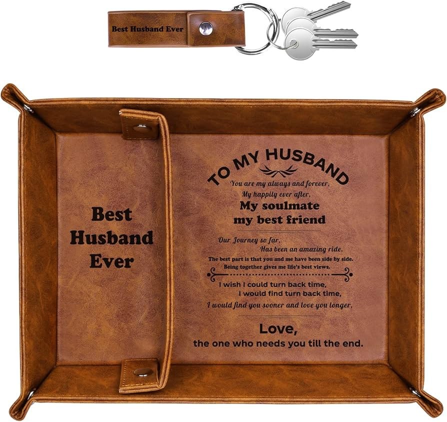 ZAPUVO Gifts for Husband Men,Best Husband Ever PU Leather Valet Tray and Keychain, Christmas Anni... | Amazon (US)