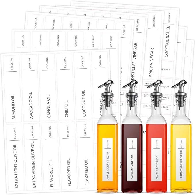 Talented Kitchen Minimalist Labels for Oils, Vinegars & Condiments - 132 Oil and Vinegar Label St... | Amazon (US)