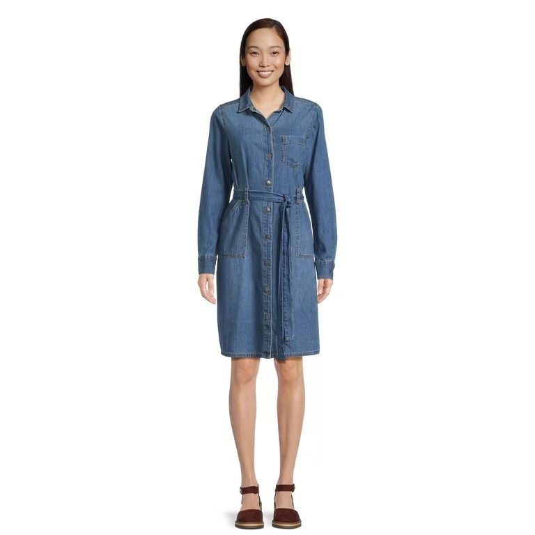 Time and Tru Women's Belted Utility Dress with Long Sleeves | Walmart (US)