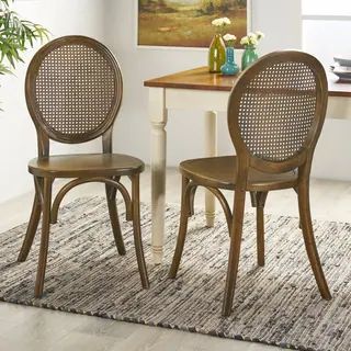 Chrystie Elm Wood and Rattan Dining Chair (Set of 2) by Christopher Knight Home | Bed Bath & Beyond