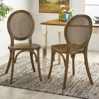 Chrystie Elm Wood and Rattan Dining Chair (Set of 2) by Christopher Knight Home - Brown | Bed Bath & Beyond