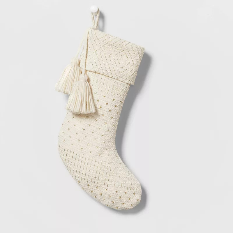 Woven Christmas Stocking with Metallic Stitching Ivory - Wondershop™ | Target