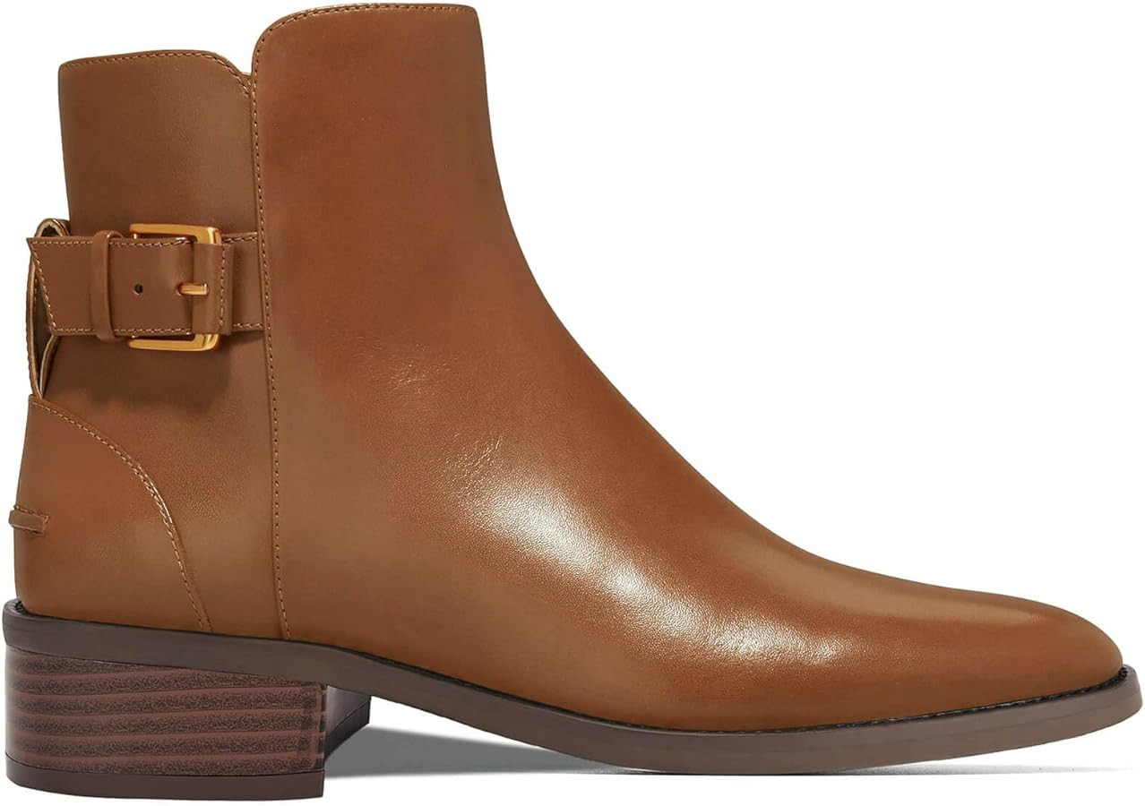 Coutgo Womens Flat Ankle Boots Low Heel Booties Chunky Stacked Pointed Toe Buckle Fall Western Dr... | Amazon (US)