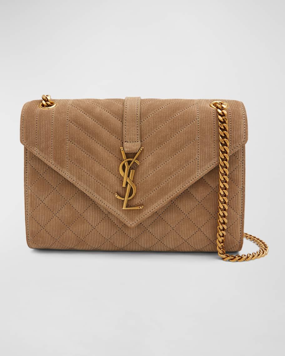 YSL Triquilted Medium Corduroy Suede Shoulder Bag | Neiman Marcus