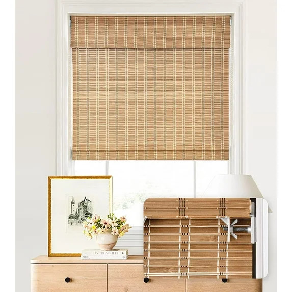 LazBlinds No Tools No Drill Cordless Bamboo Roman Shades, Light Filtering Window Treatment, Roll ... | Walmart (US)
