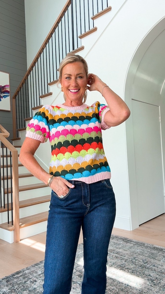 A short-sleeved sweater shirt is the perfect transition from fall to summer. Love the fun colors and pattern on this one. Size: XS, prefer Small

#LTKSeasonal #LTKOver40 #LTKStyleTip