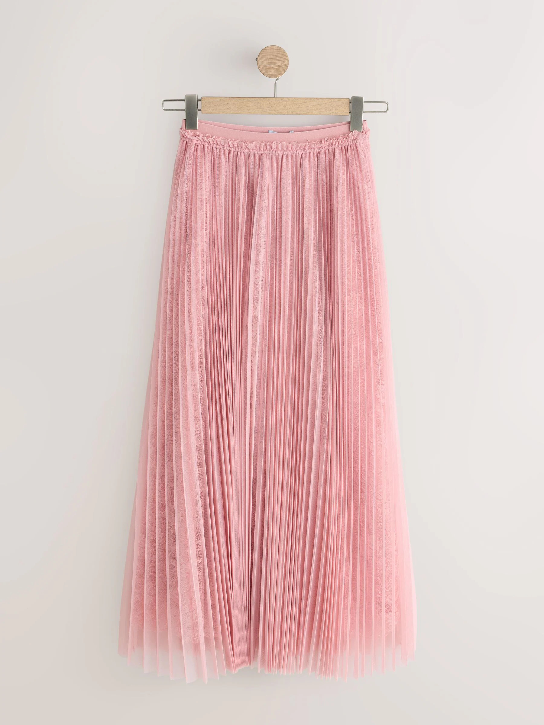 Next Pink Mesh and Lace Pleated Maxi Skirt | Next US