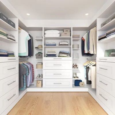 Bestar Florence 105W X 61D Modular U Shaped Walk-In Closet System With Rods, Shelves, And Drawers, Shaker Style | Wayfair North America